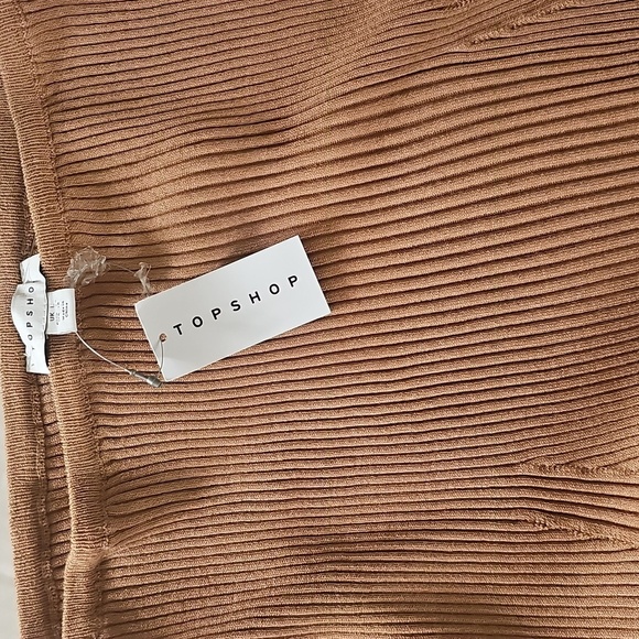 NWT Topshop Ribbed Bandeau Convertible Top/High Waist Skirt w Slit Camel L - Picture 12 of 14
